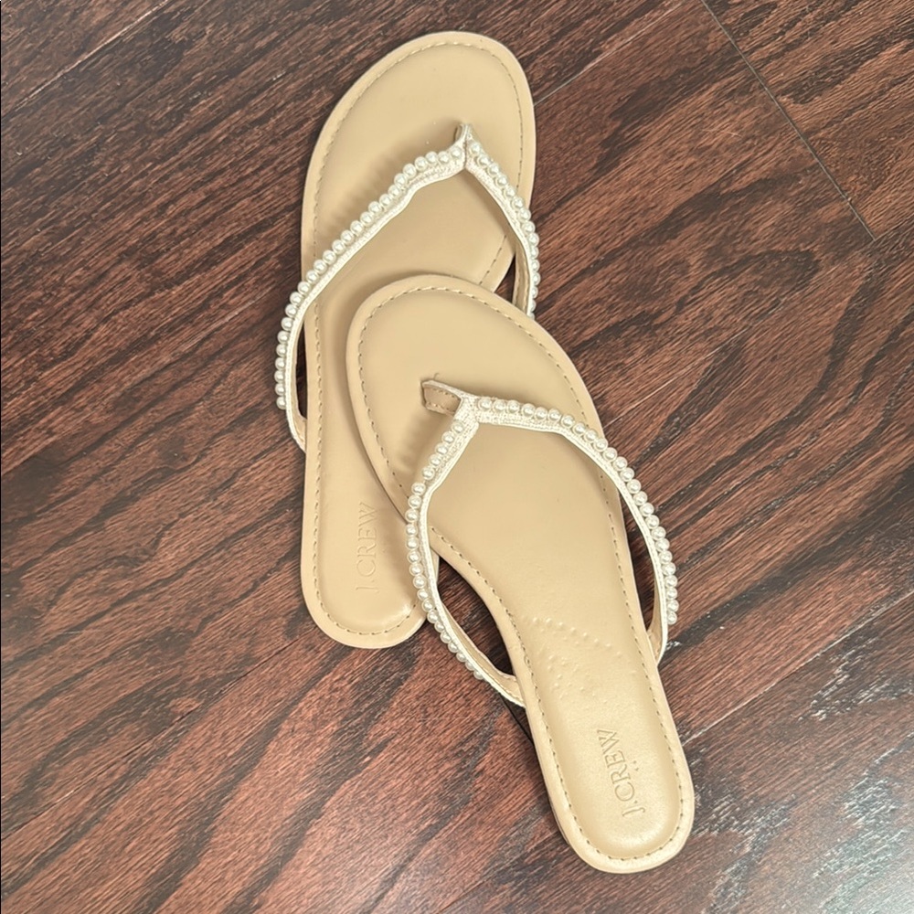 J. crew sandals, beige linen and pearls, size 10